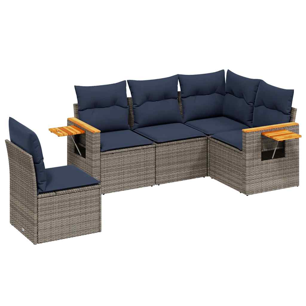 5 részes szürke polyrattan kerti ülőgarnitúra párnával