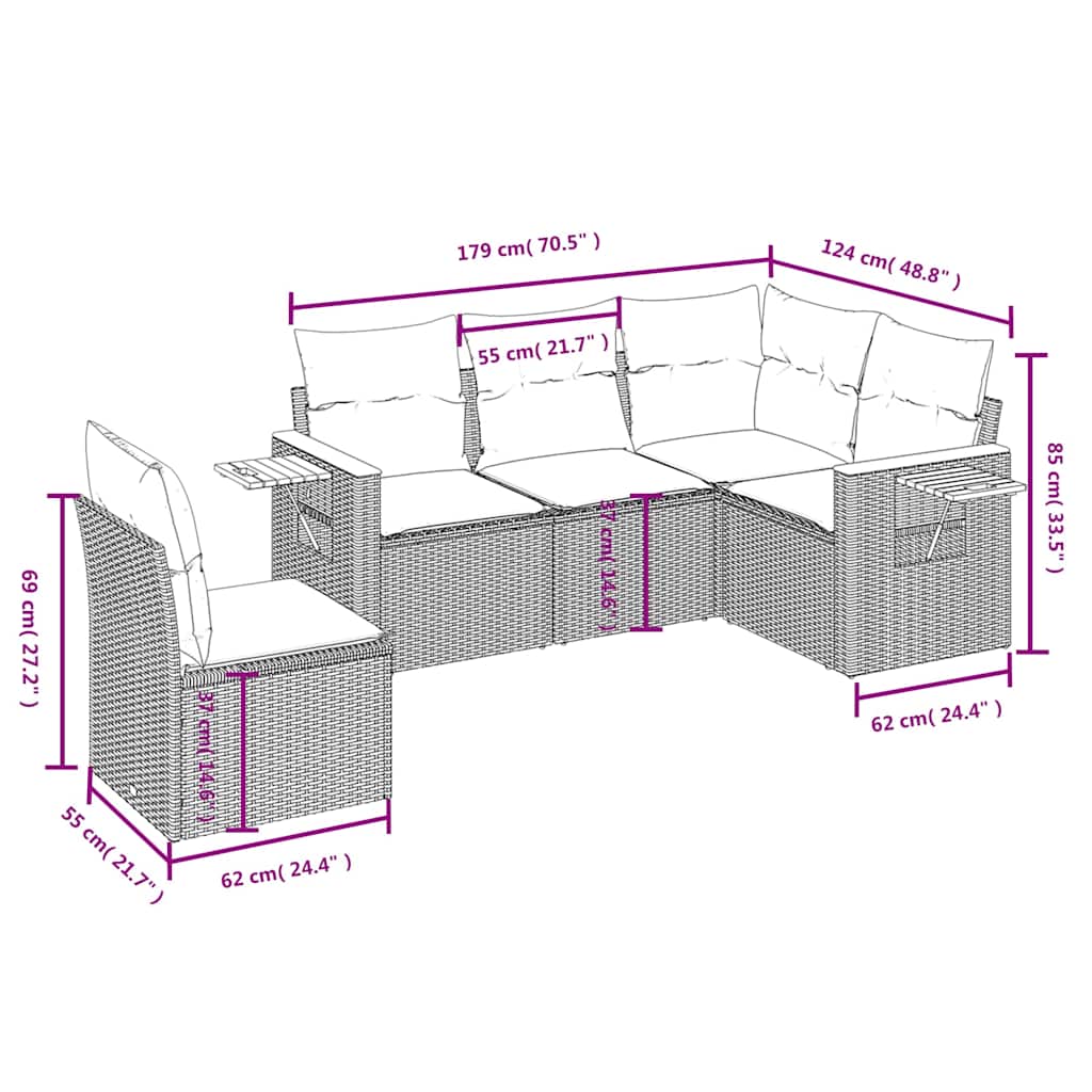 5 részes szürke polyrattan kerti ülőgarnitúra párnával