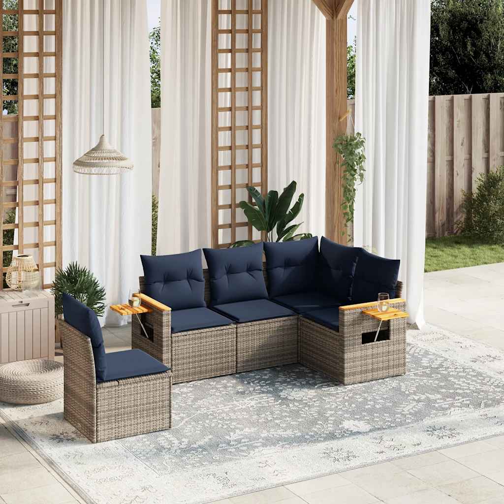 5 részes szürke polyrattan kerti ülőgarnitúra párnával