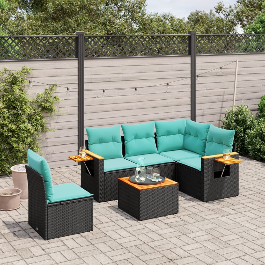 6 részes fekete polyrattan kerti ülőgarnitúra párnával
