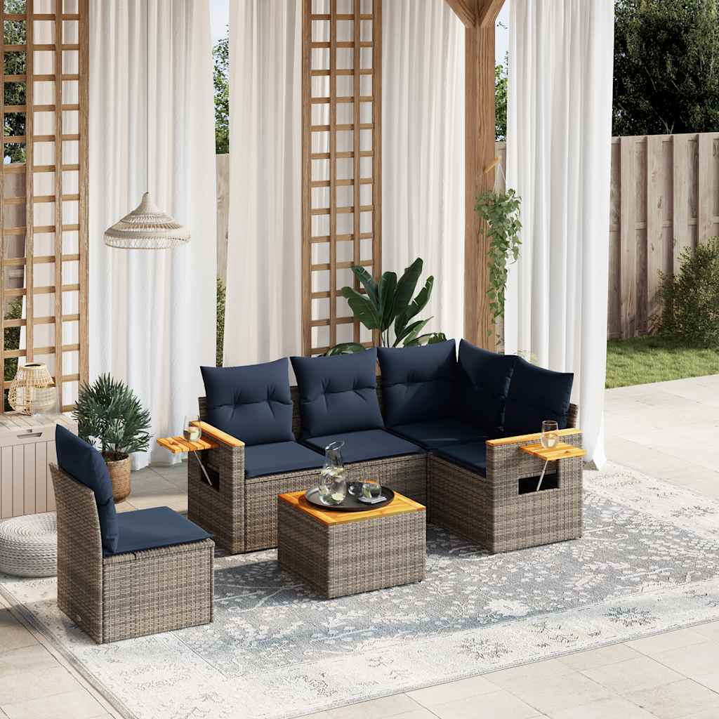 6 részes szürke polyrattan kerti ülőgarnitúra párnával
