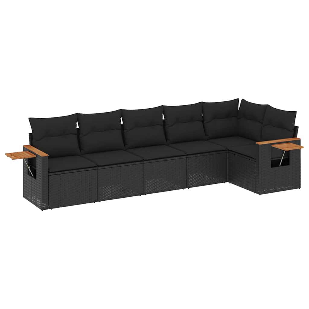 6 részes fekete polyrattan kerti ülőgarnitúra párnákkal