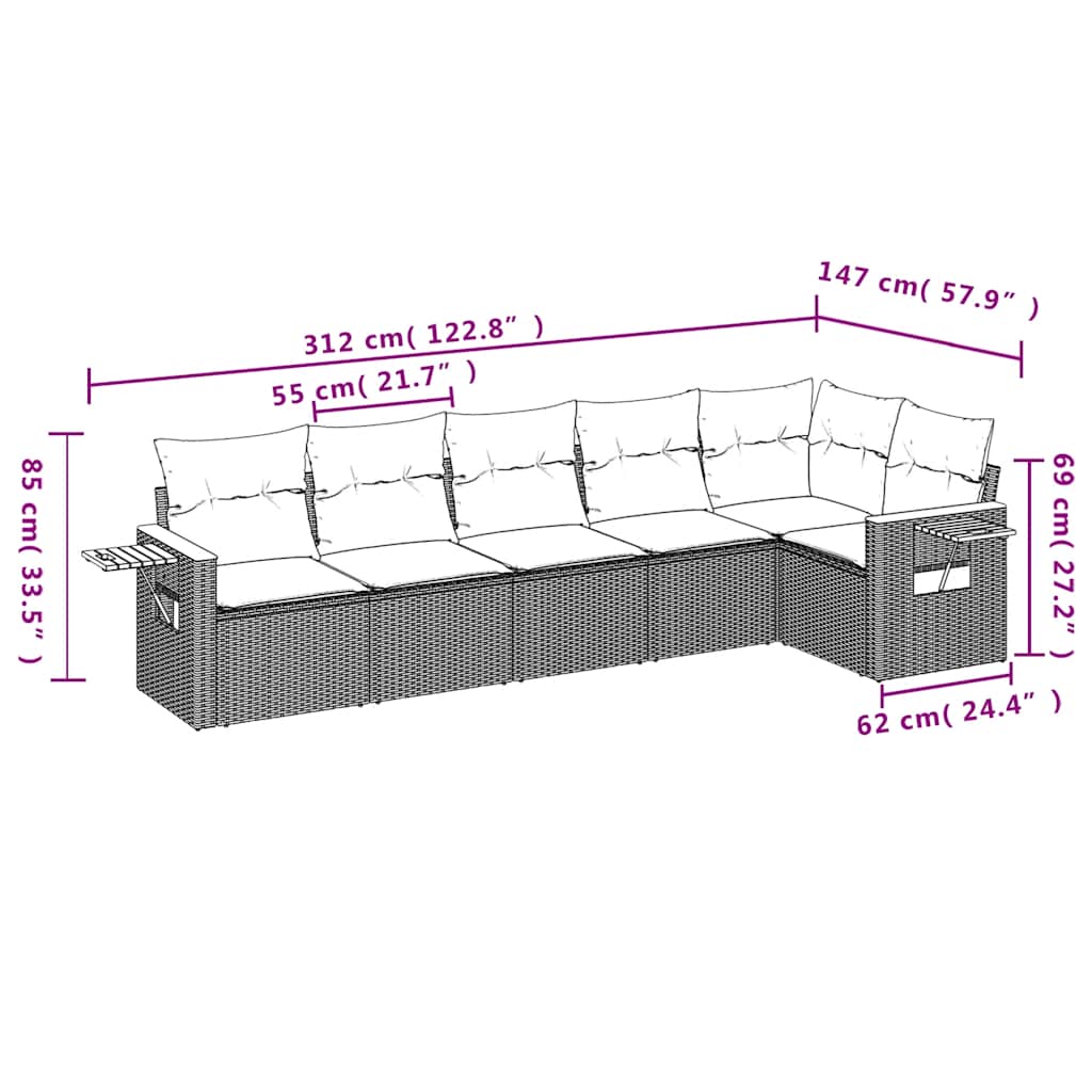 6 részes szürke polyrattan kerti ülőgarnitúra párnával