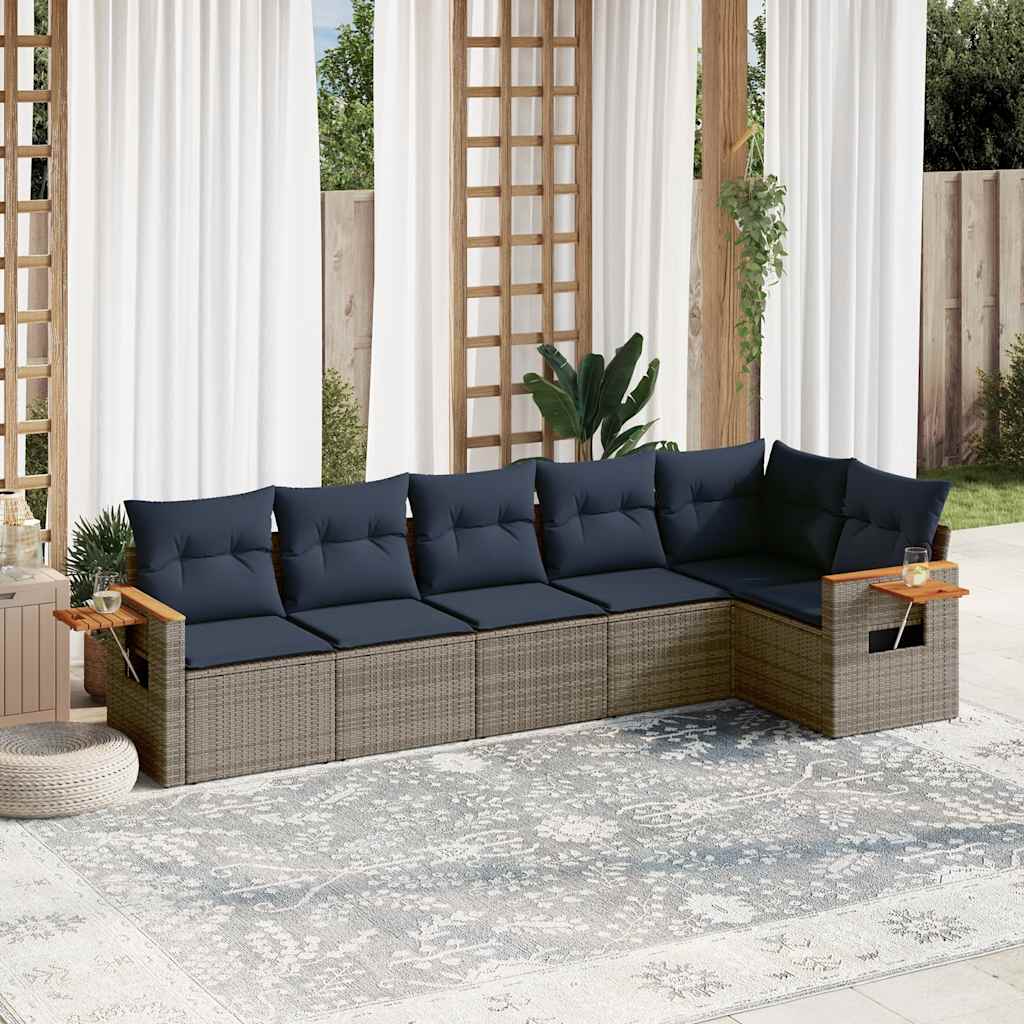6 részes szürke polyrattan kerti ülőgarnitúra párnával
