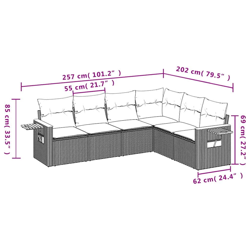 6 részes szürke polyrattan kerti ülőgarnitúra párnával