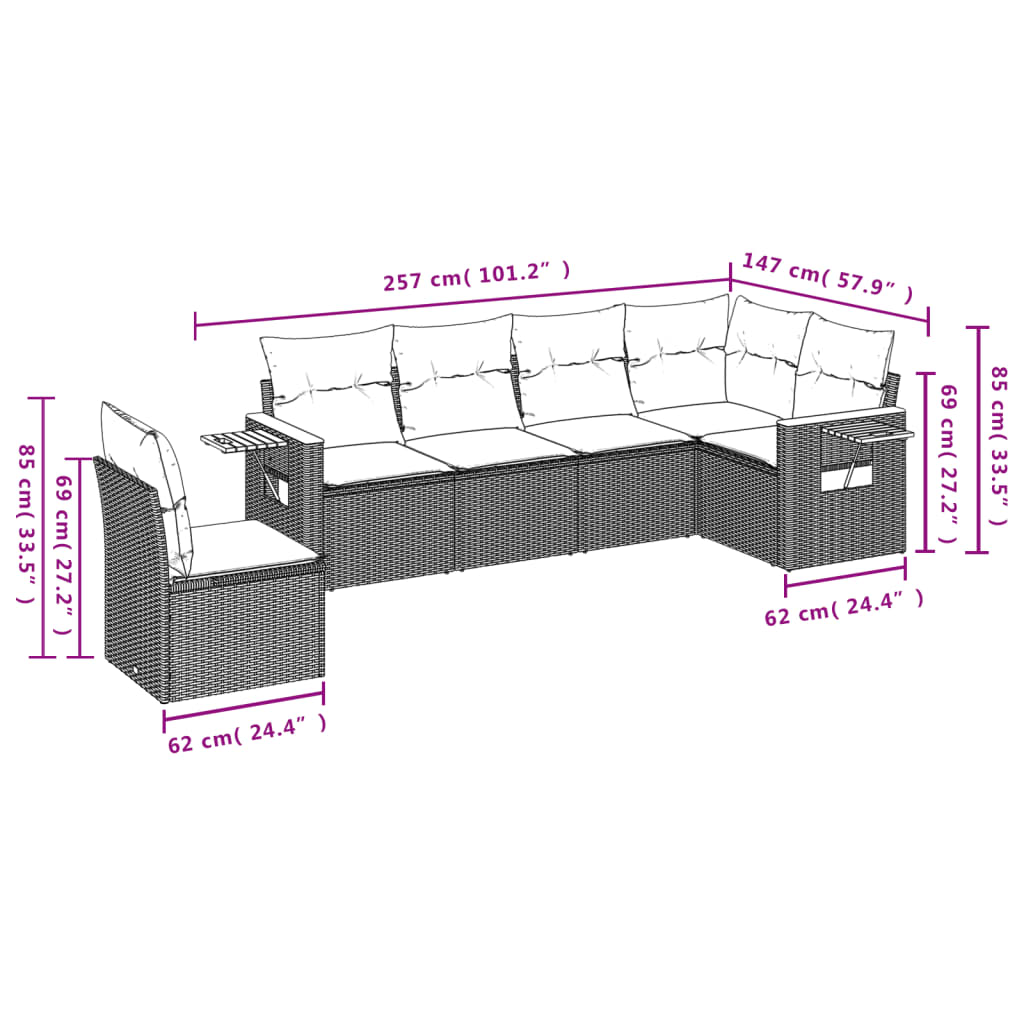 6 részes szürke polyrattan kerti ülőgarnitúra párnákkal