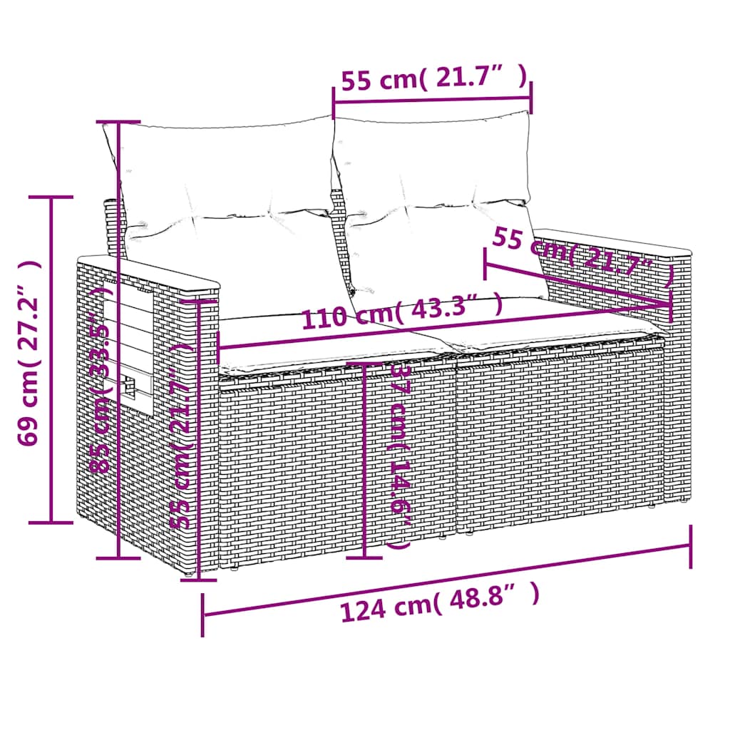 6 részes szürke polyrattan kerti ülőgarnitúra párnával