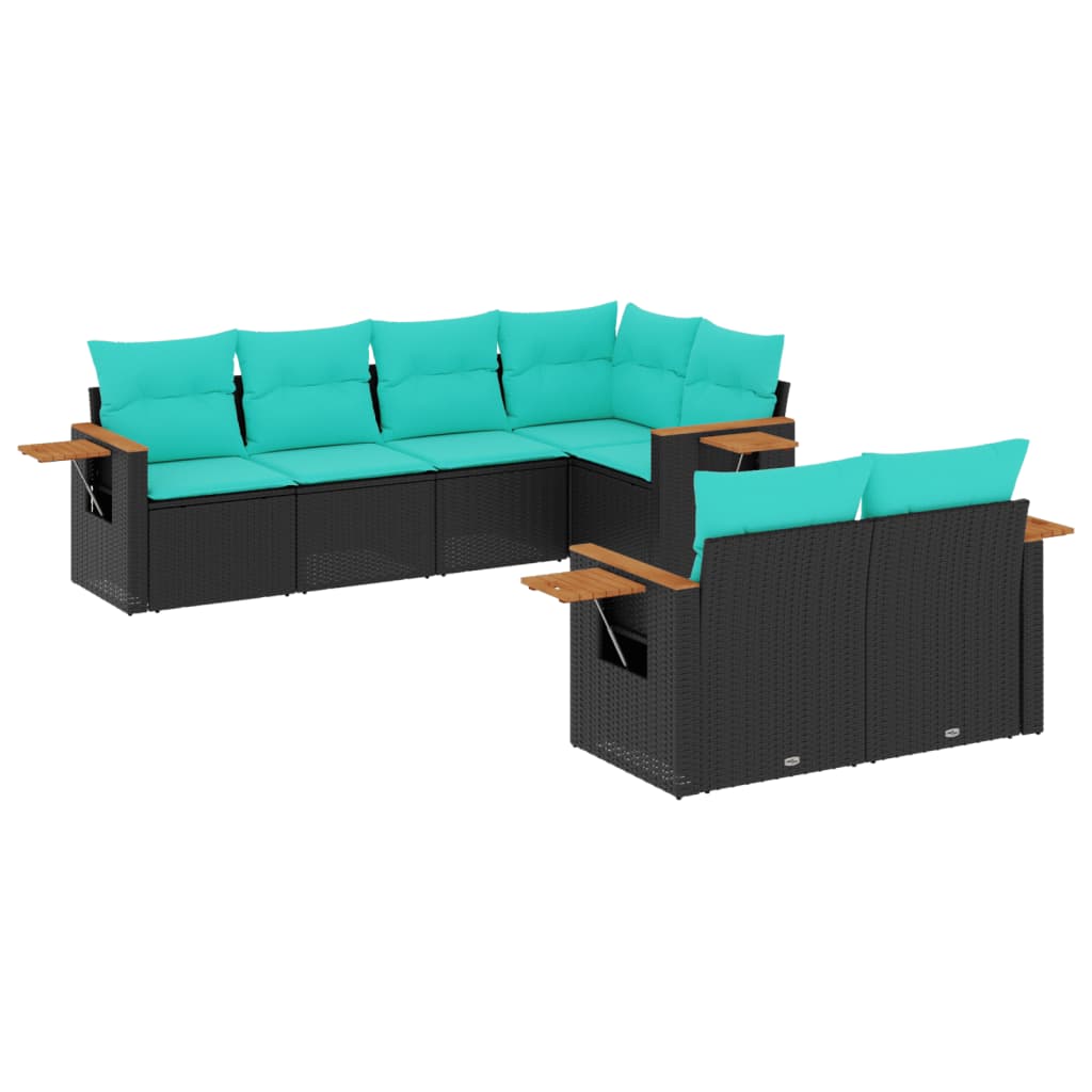 7 részes fekete polyrattan kerti ülőgarnitúra párnákkal