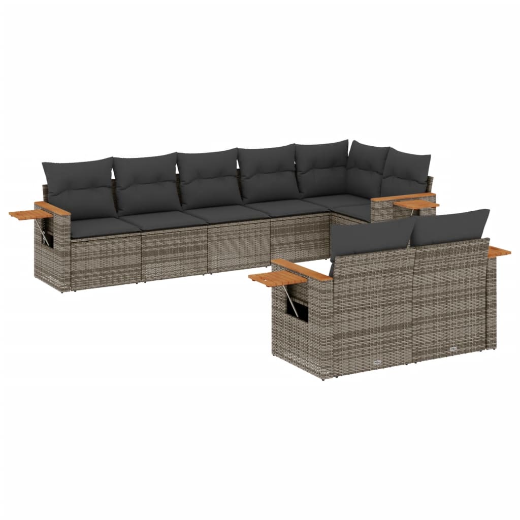 8 részes szürke polyrattan kerti ülőgarnitúra párnákkal