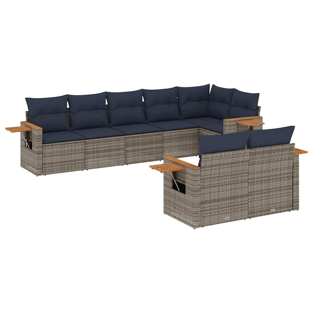 8 részes szürke polyrattan kerti ülőgarnitúra párnával