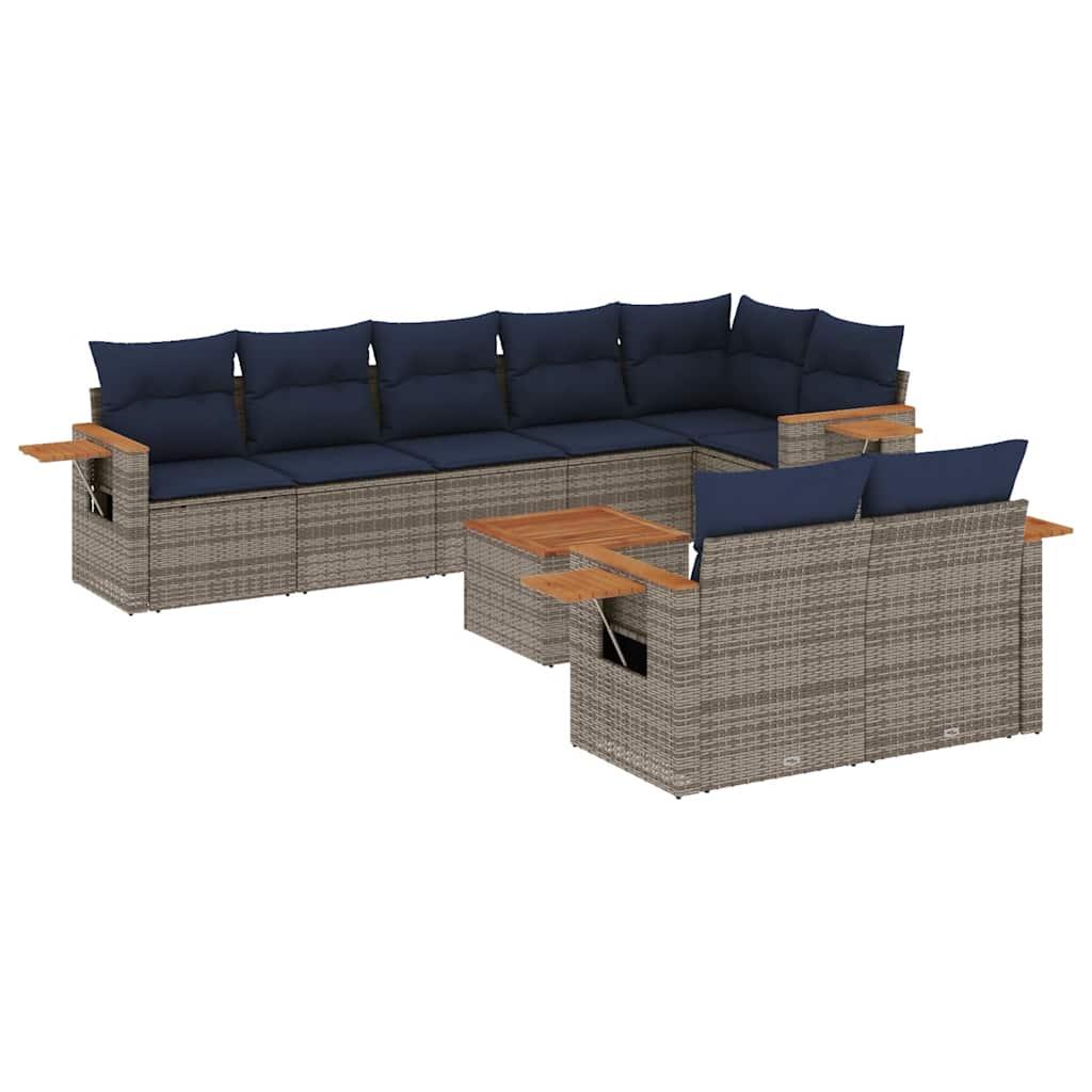 9 részes szürke polyrattan kerti ülőgarnitúra párnával