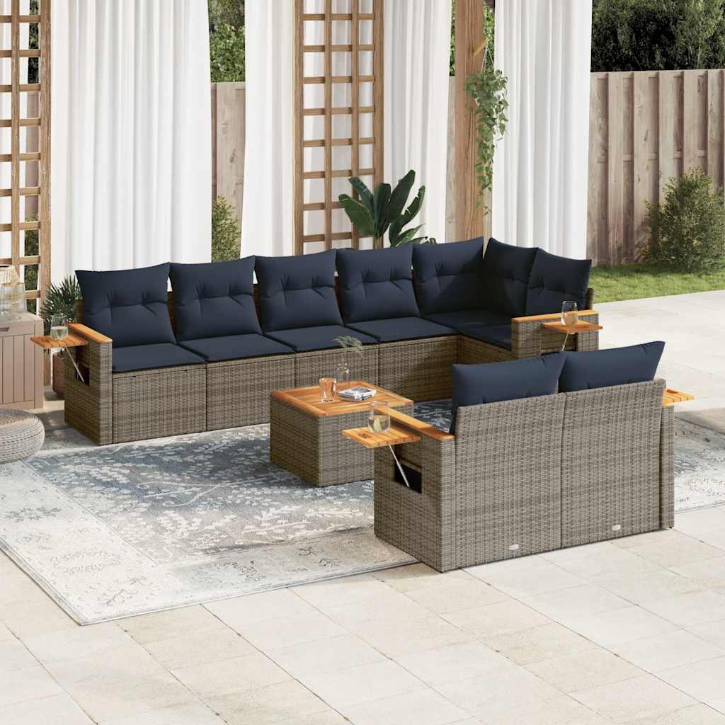 9 részes szürke polyrattan kerti ülőgarnitúra párnával