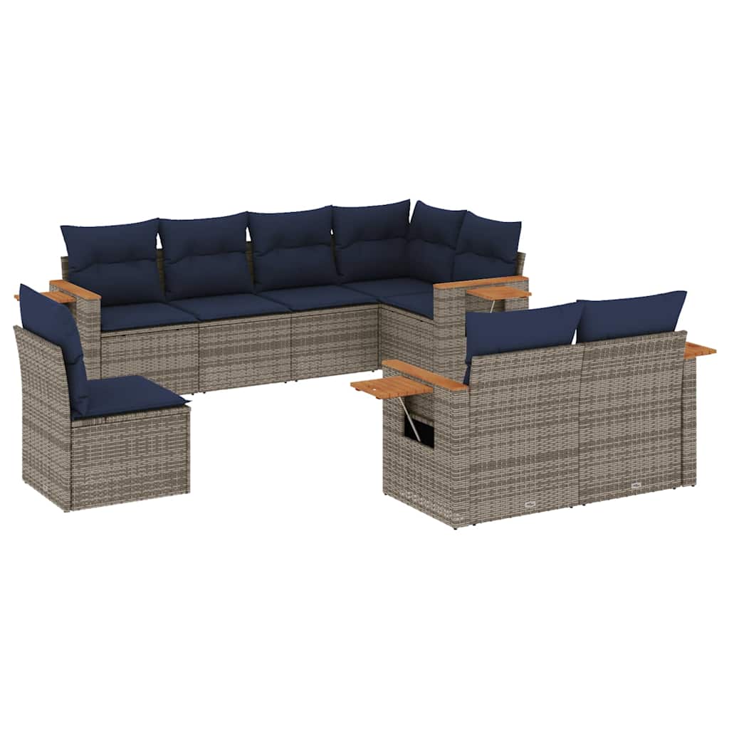 8 részes szürke polyrattan kerti ülőgarnitúra párnával