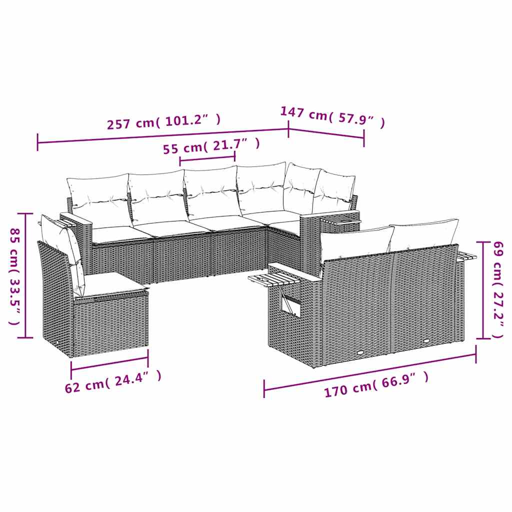 8 részes szürke polyrattan kerti ülőgarnitúra párnával