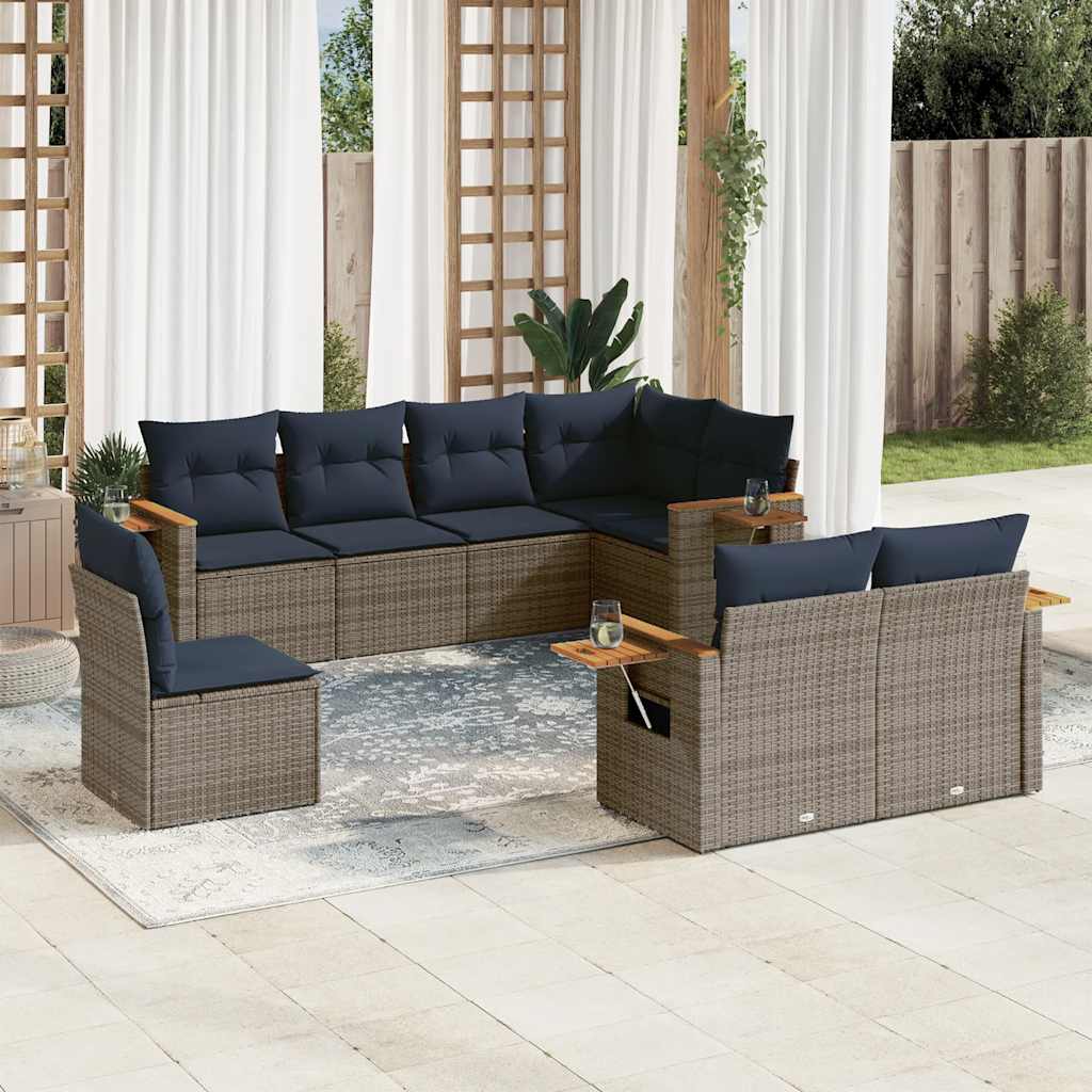 8 részes szürke polyrattan kerti ülőgarnitúra párnával