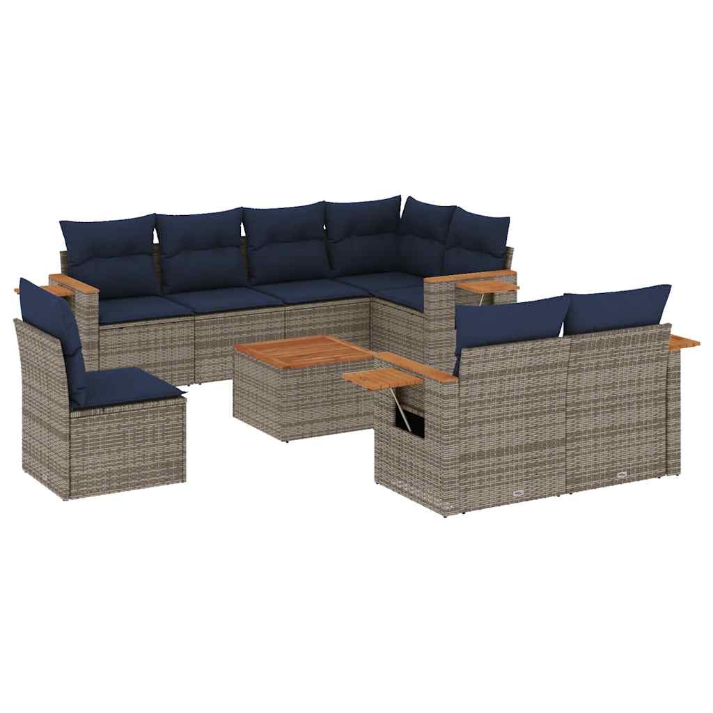 9 részes szürke polyrattan kerti ülőgarnitúra párnával