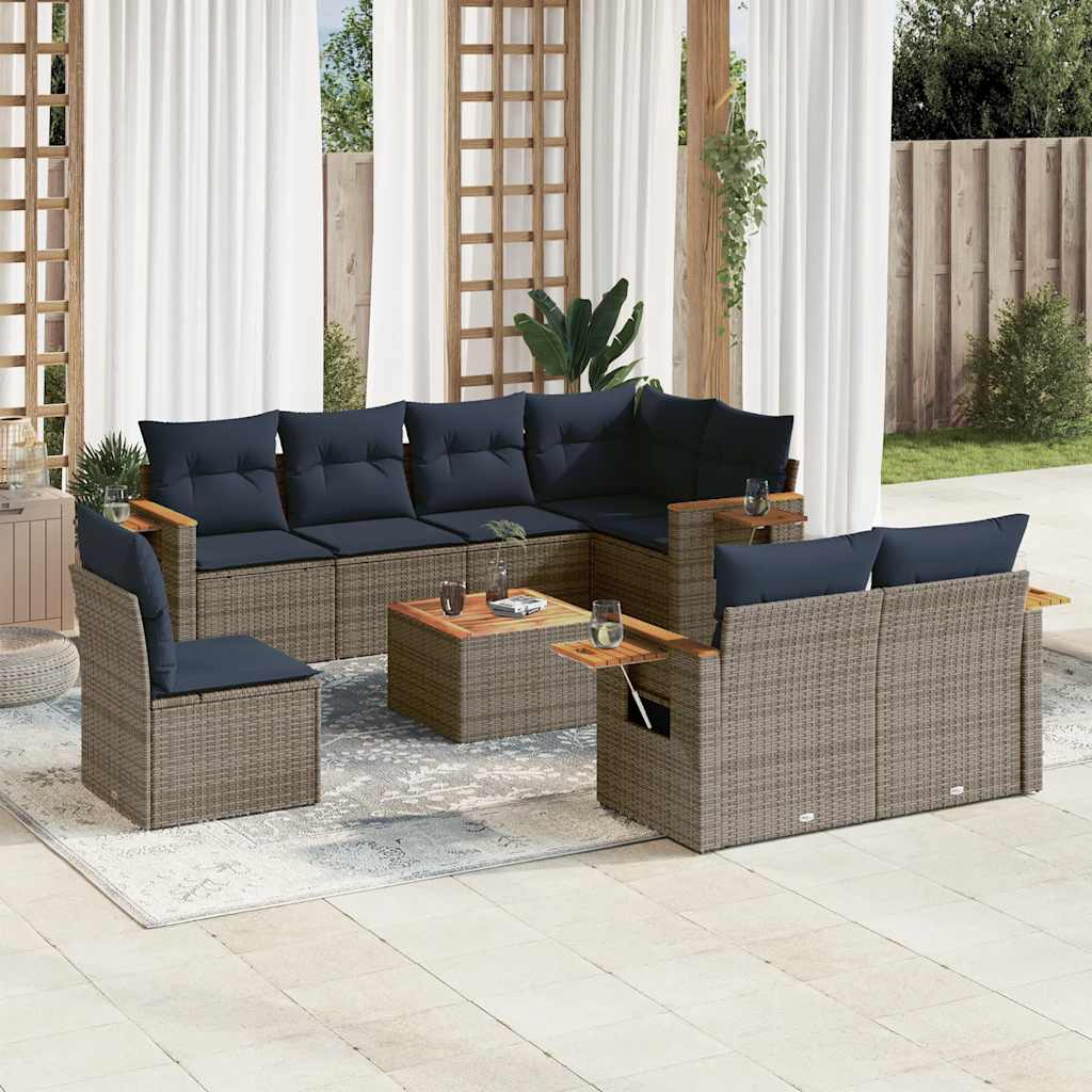 9 részes szürke polyrattan kerti ülőgarnitúra párnával