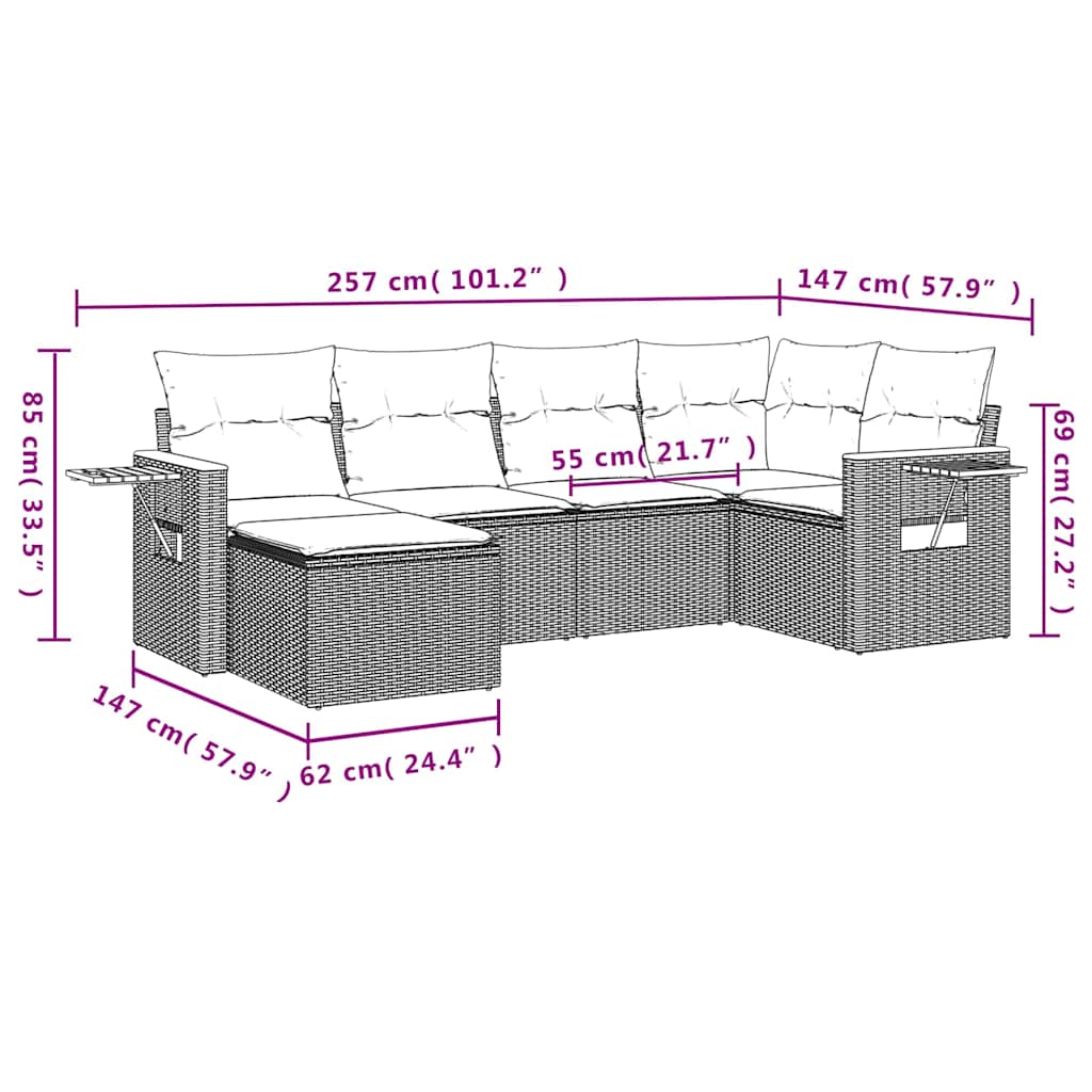 6 részes szürke polyrattan kerti ülőgarnitúra párnával