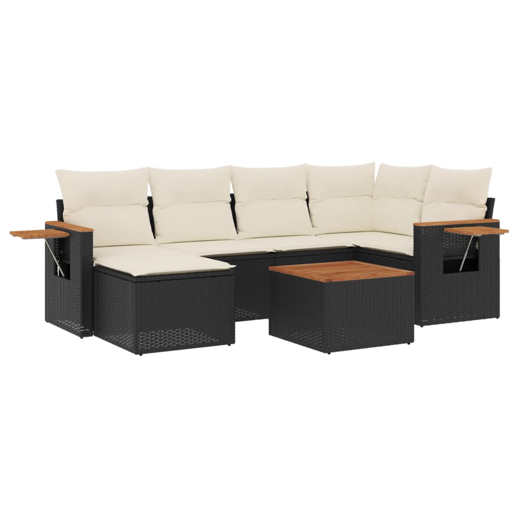 7 részes fekete polyrattan kerti ülőgarnitúra párnával