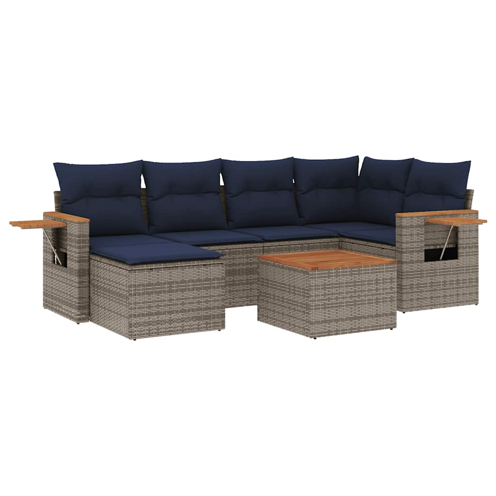 7 részes szürke polyrattan kerti ülőgarnitúra párnákkal