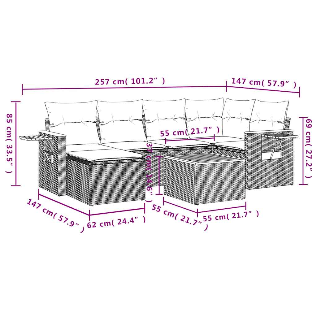 7 részes szürke polyrattan kerti ülőgarnitúra párnákkal
