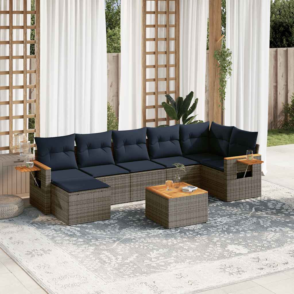 8 részes szürke polyrattan kerti ülőgarnitúra párnával