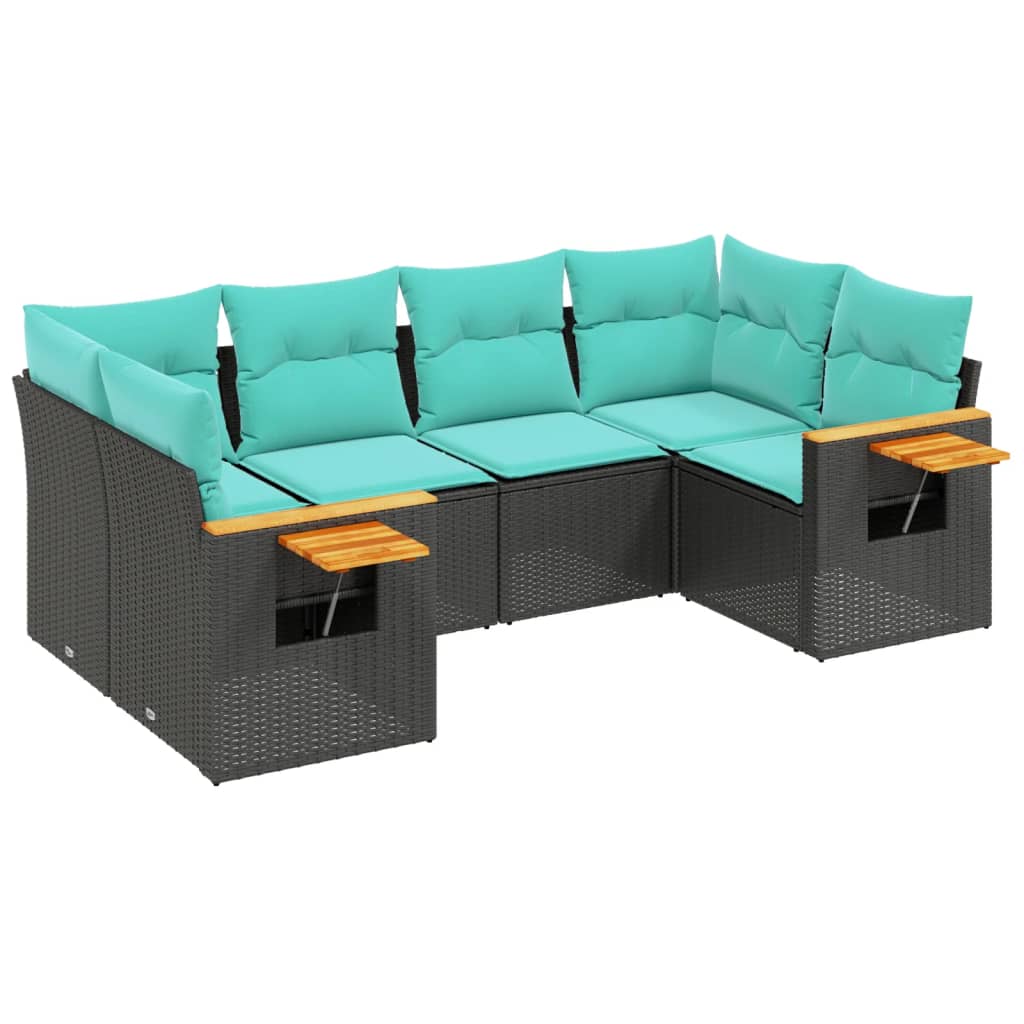 6 részes fekete polyrattan kerti ülőgarnitúra párnával