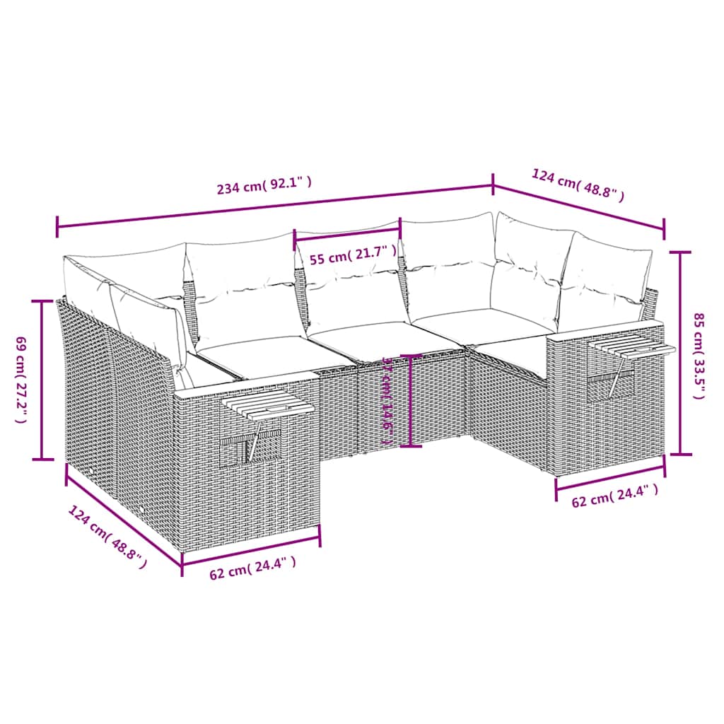 6 részes szürke polyrattan kerti ülőgarnitúra párnával