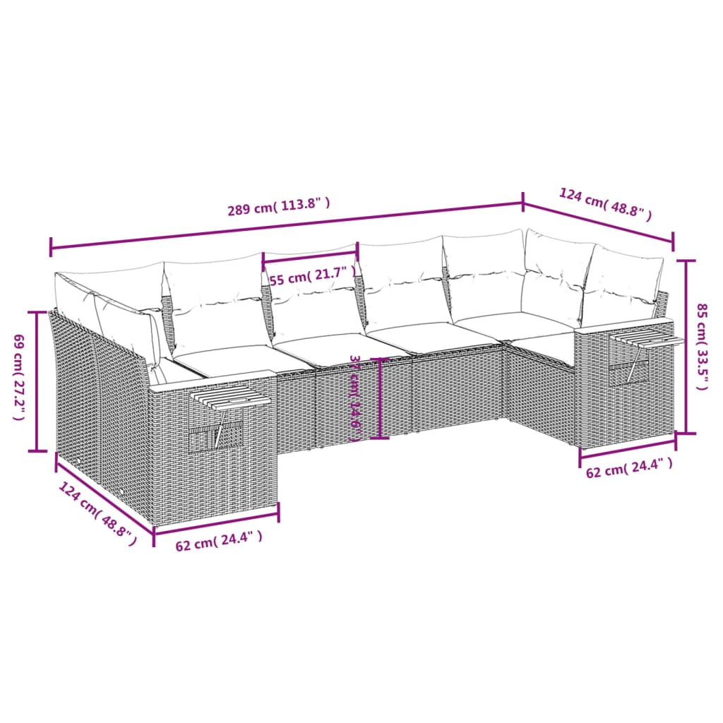 7 részes fekete polyrattan kerti ülőgarnitúra párnával