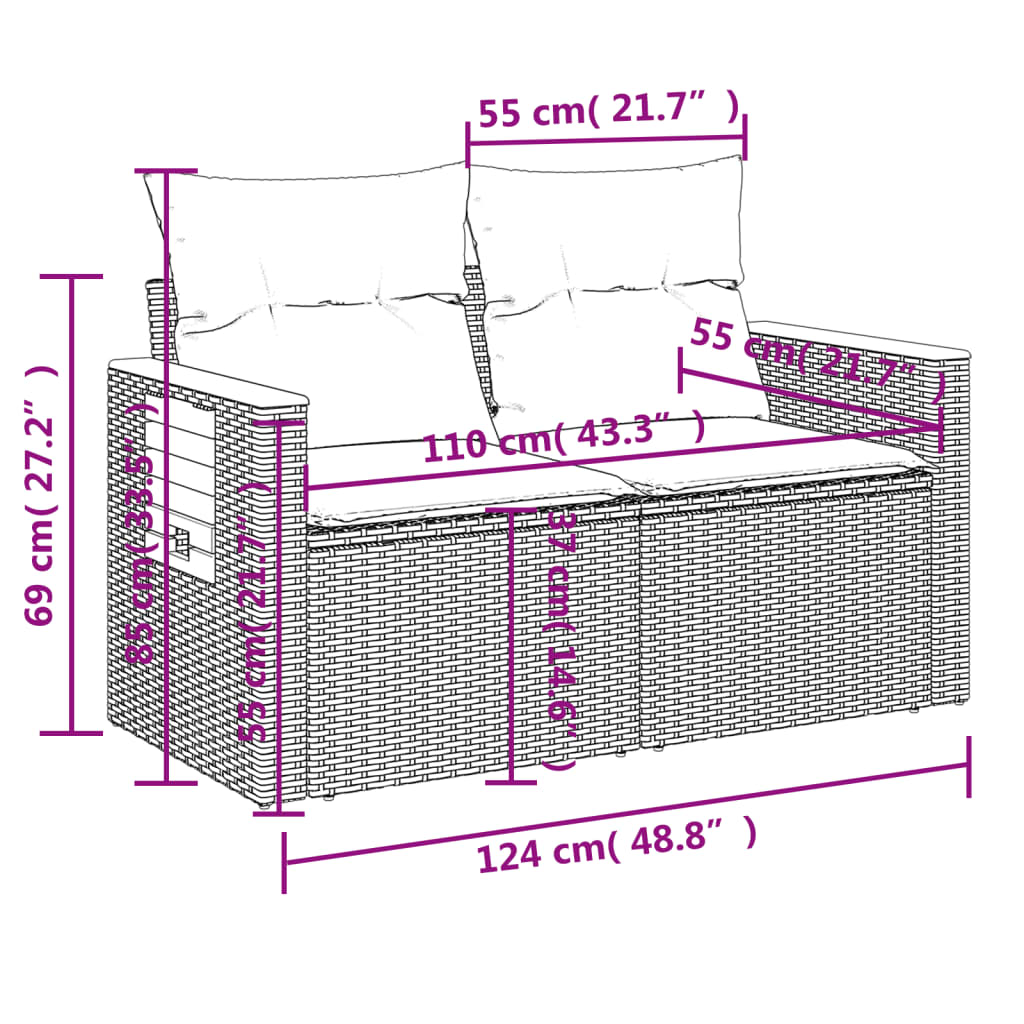 7 részes fekete polyrattan kerti ülőgarnitúra párnával
