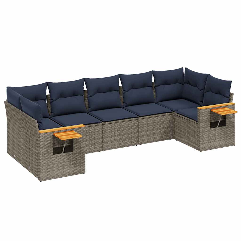 7 részes szürke polyrattan kerti ülőgarnitúra párnákkal