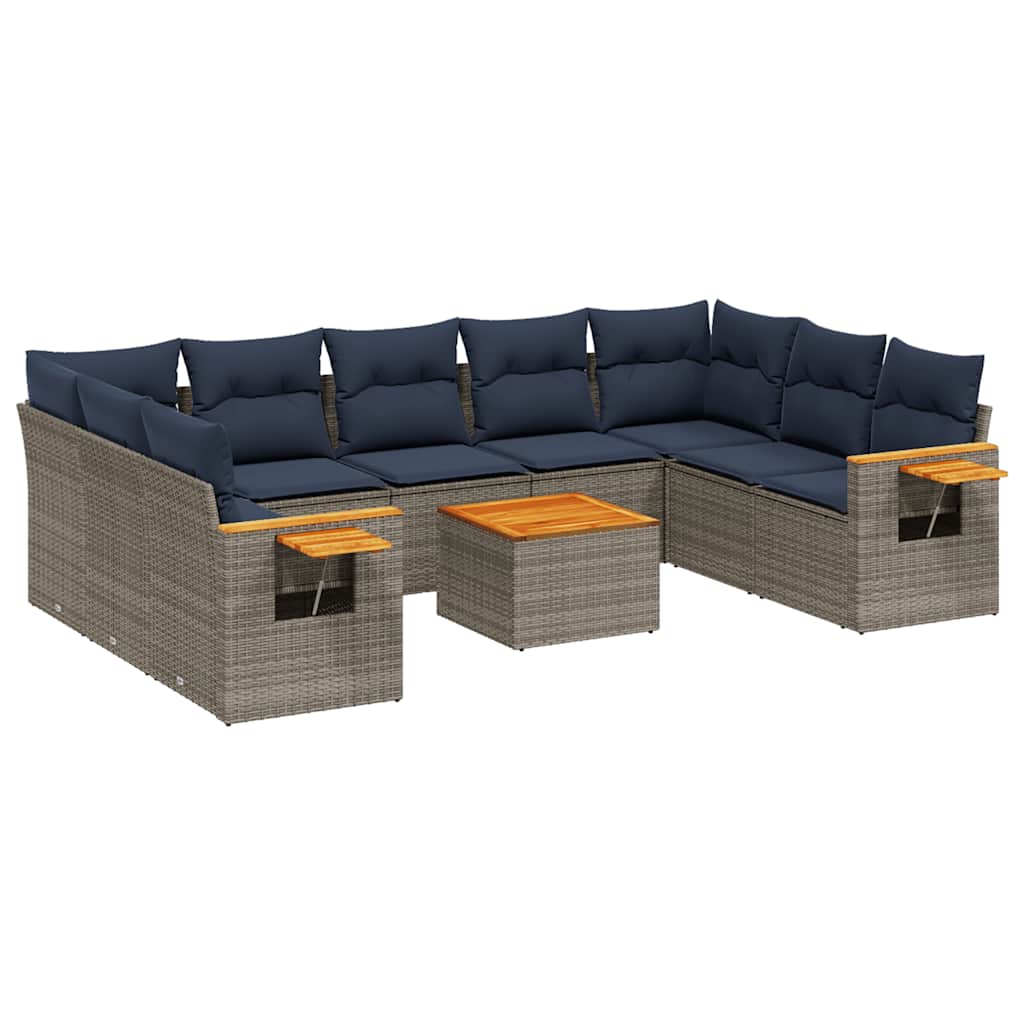 10 részes szürke polyrattan kerti ülőgarnitúra párnával