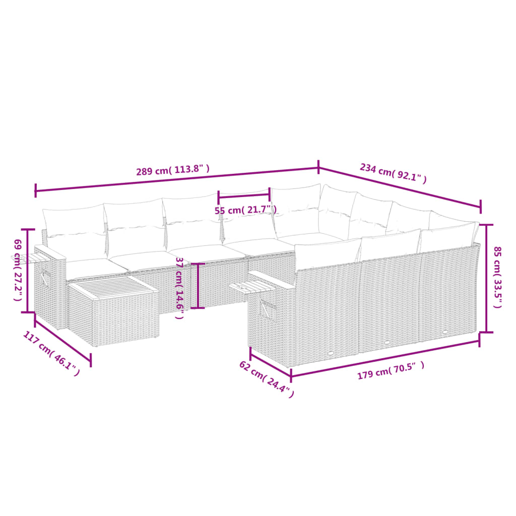 11 részes bézs polyrattan kerti ülőgarnitúra párnákkal
