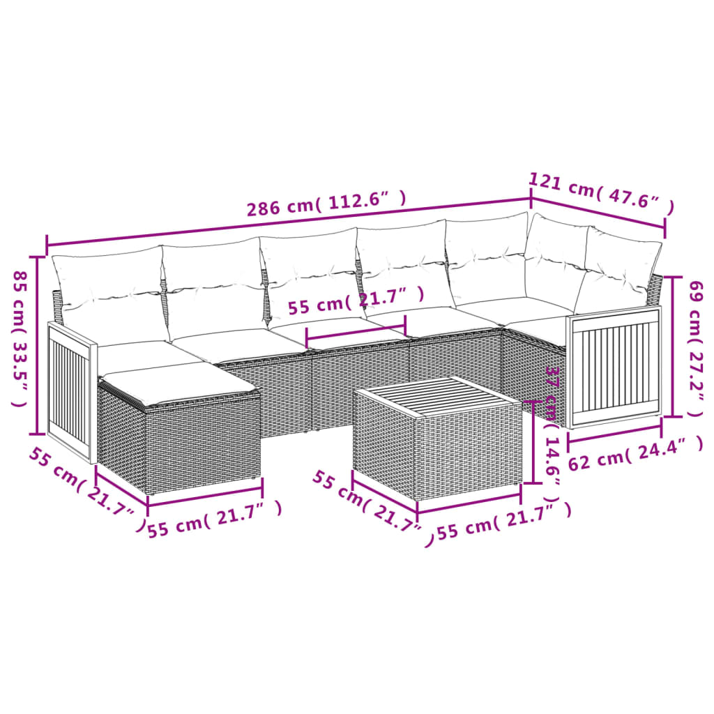 8 részes szürke polyrattan kerti ülőgarnitúra párnákkal
