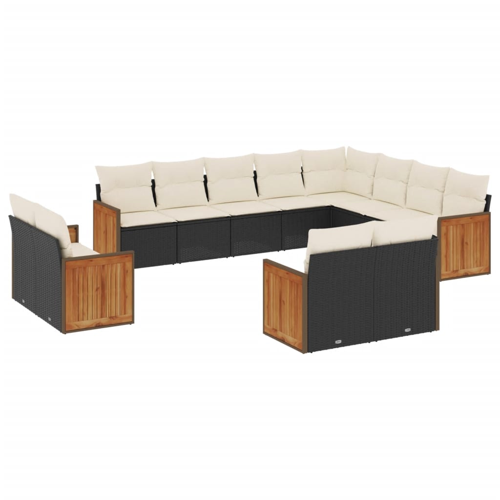 12 részes fekete polyrattan kerti ülőgarnitúra párnákkal