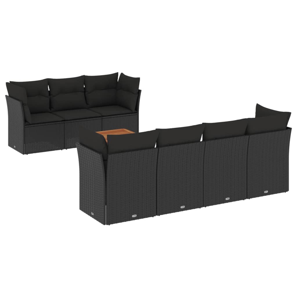 8 részes fekete polyrattan kerti ülőgarnitúra párnákkal