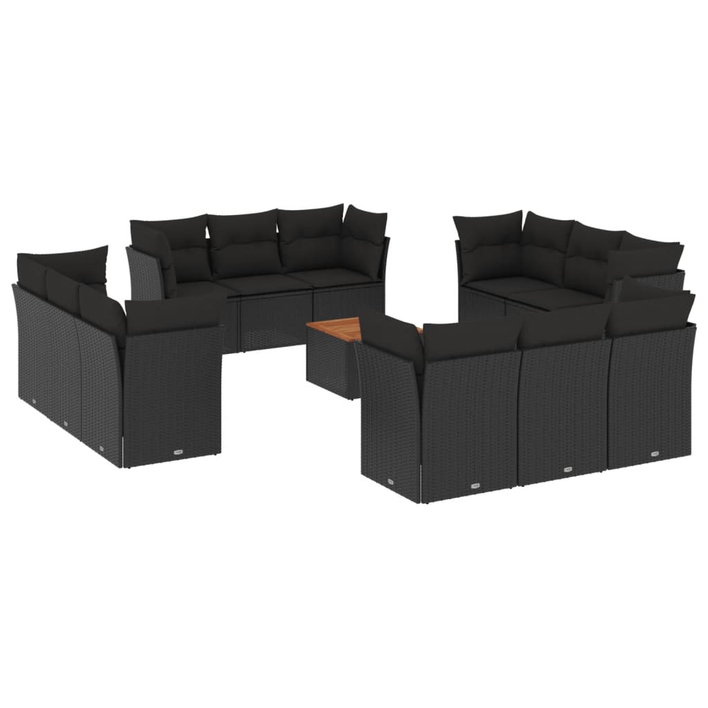13 részes fekete polyrattan kerti ülőgarnitúra párnákkal