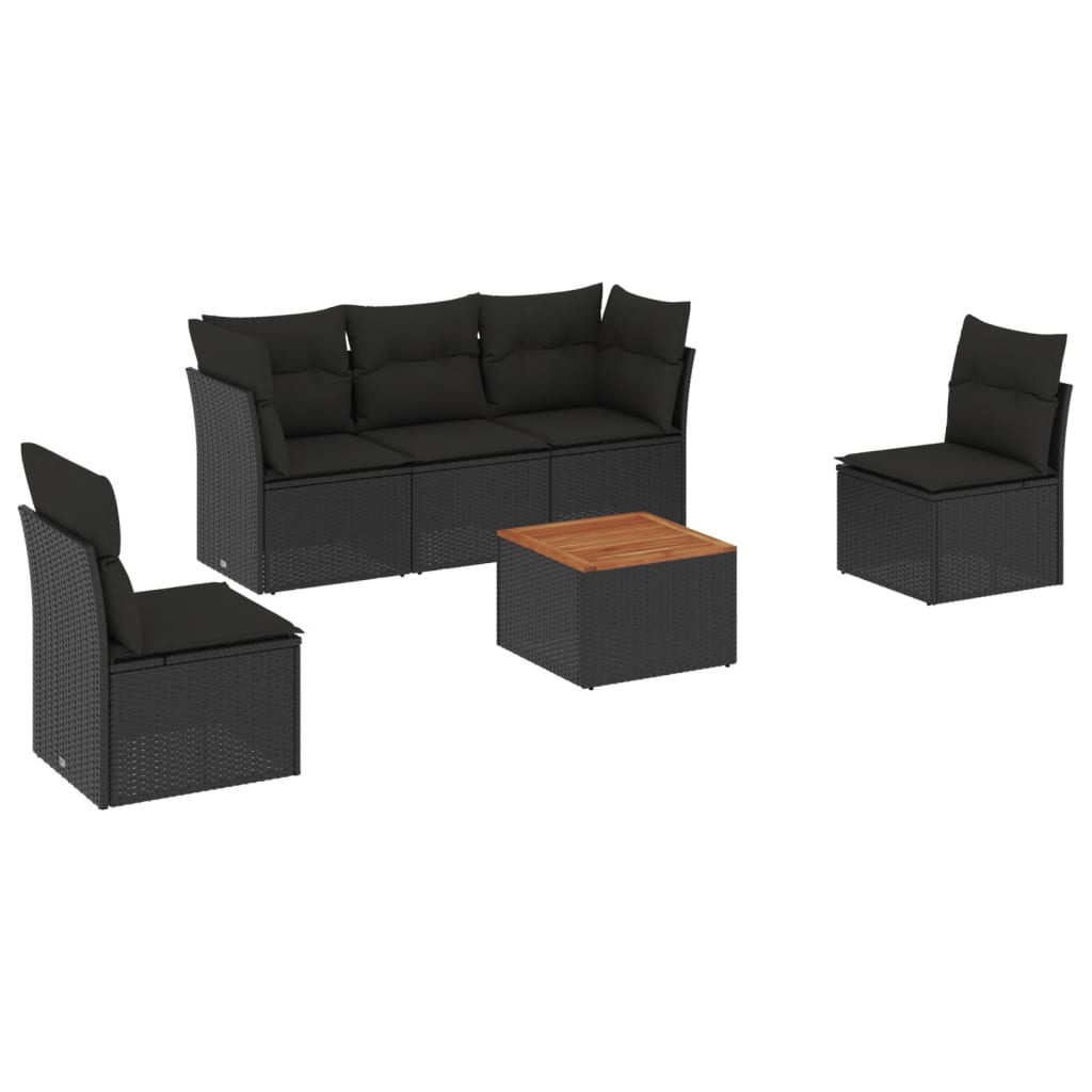 6 részes fekete polyrattan kerti ülőgarnitúra párnákkal