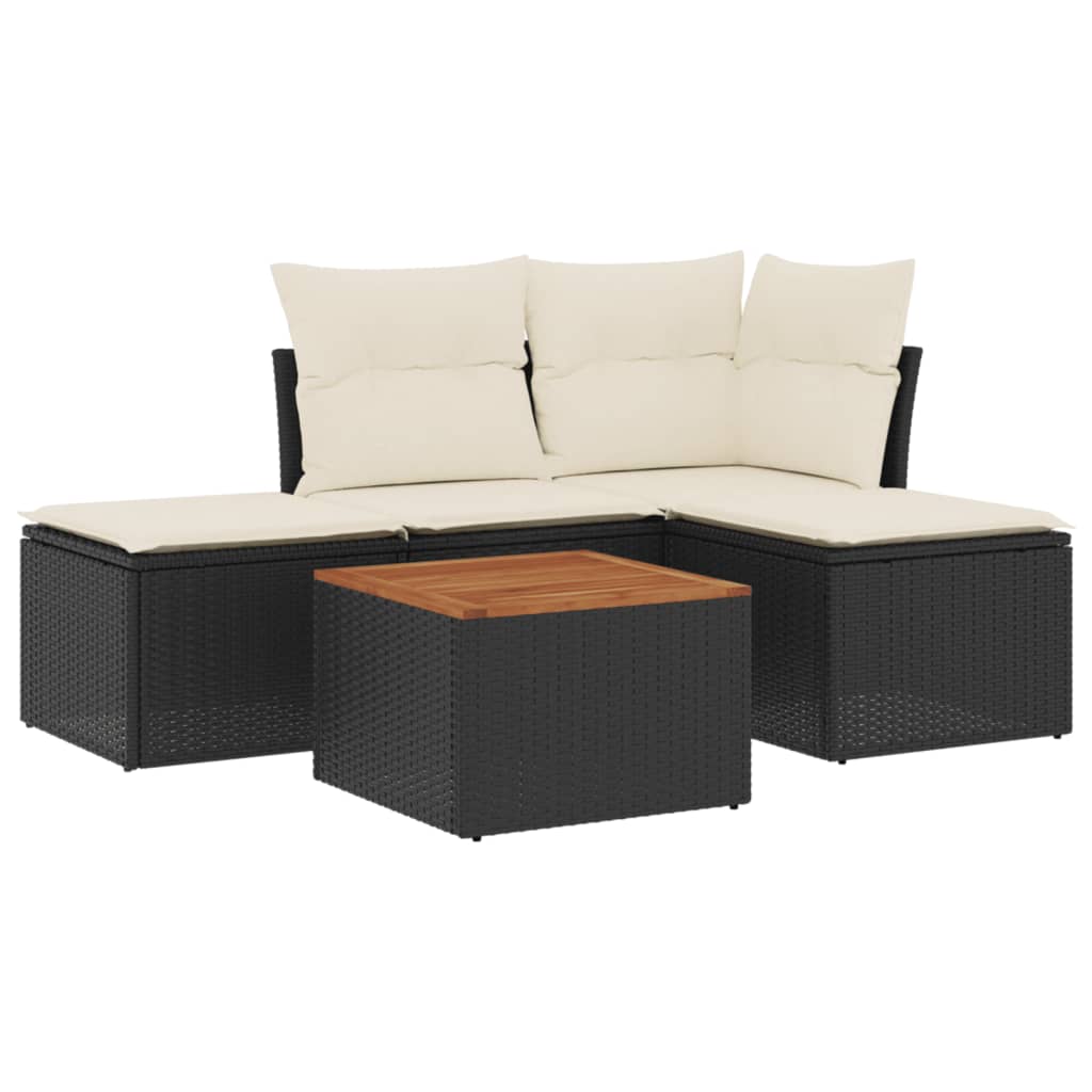 5 részes fekete polyrattan kerti kanapészett párnákkal