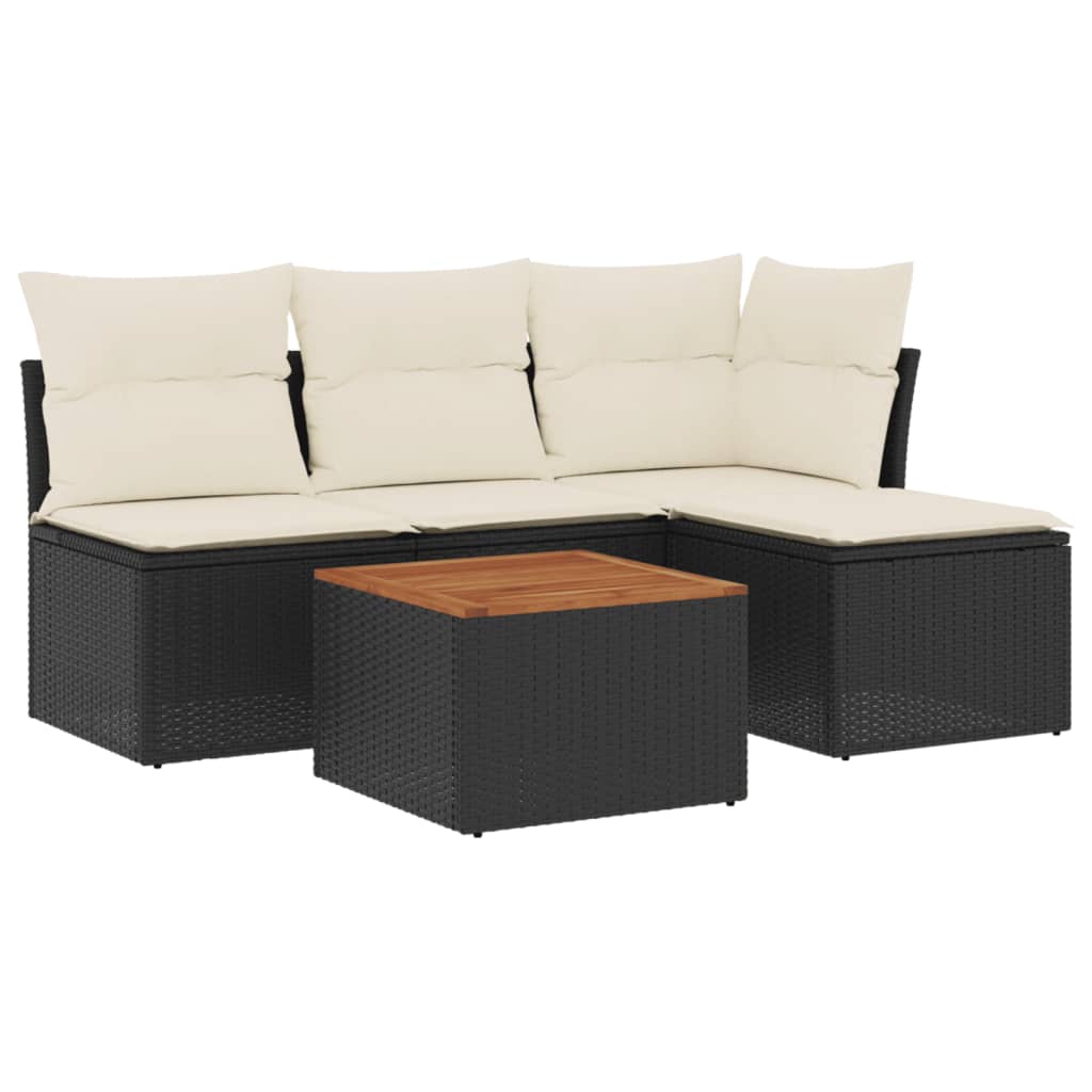 5 részes fekete polyrattan kerti kanapészett párnákkal