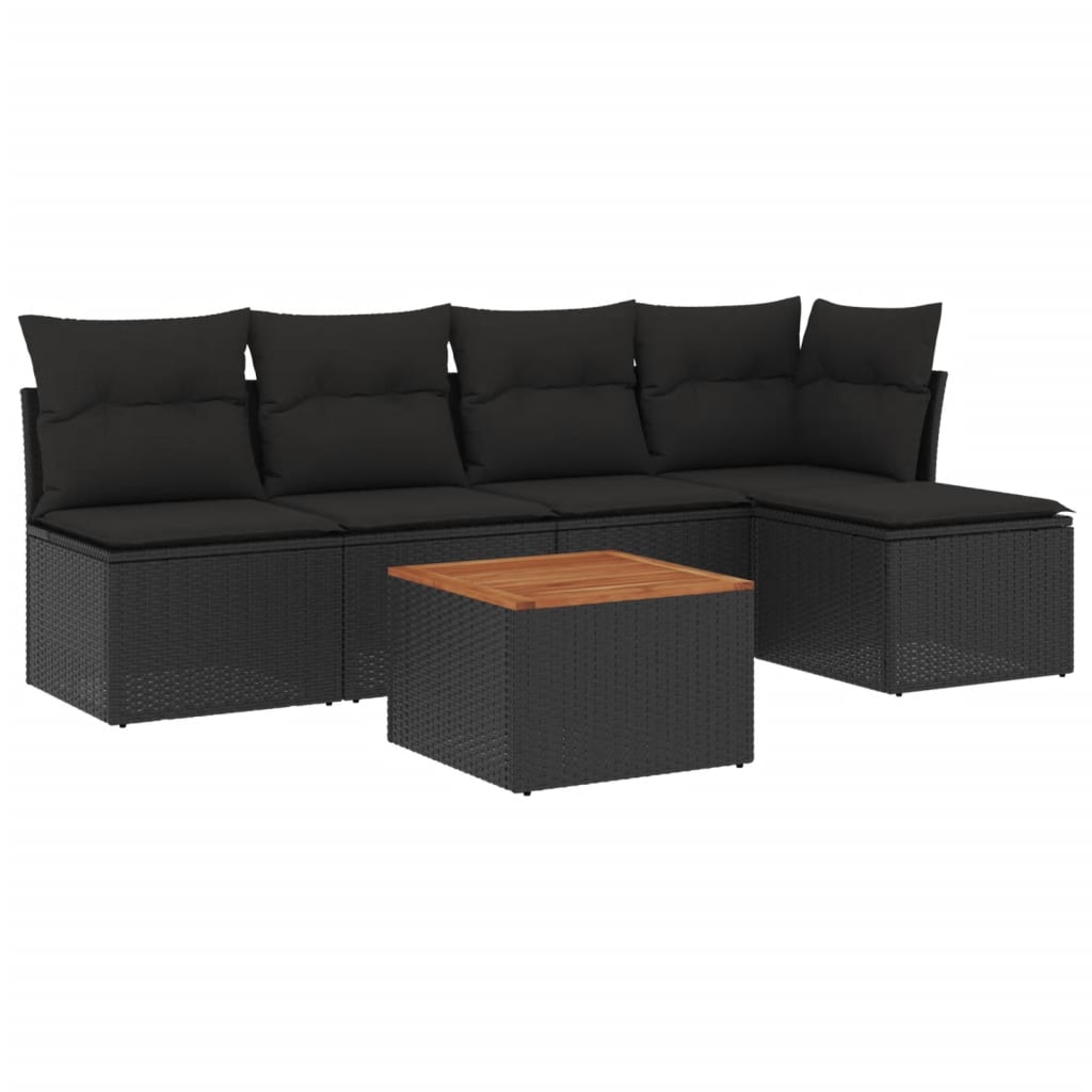 6 részes fekete polyrattan kerti ülőgarnitúra párnákkal