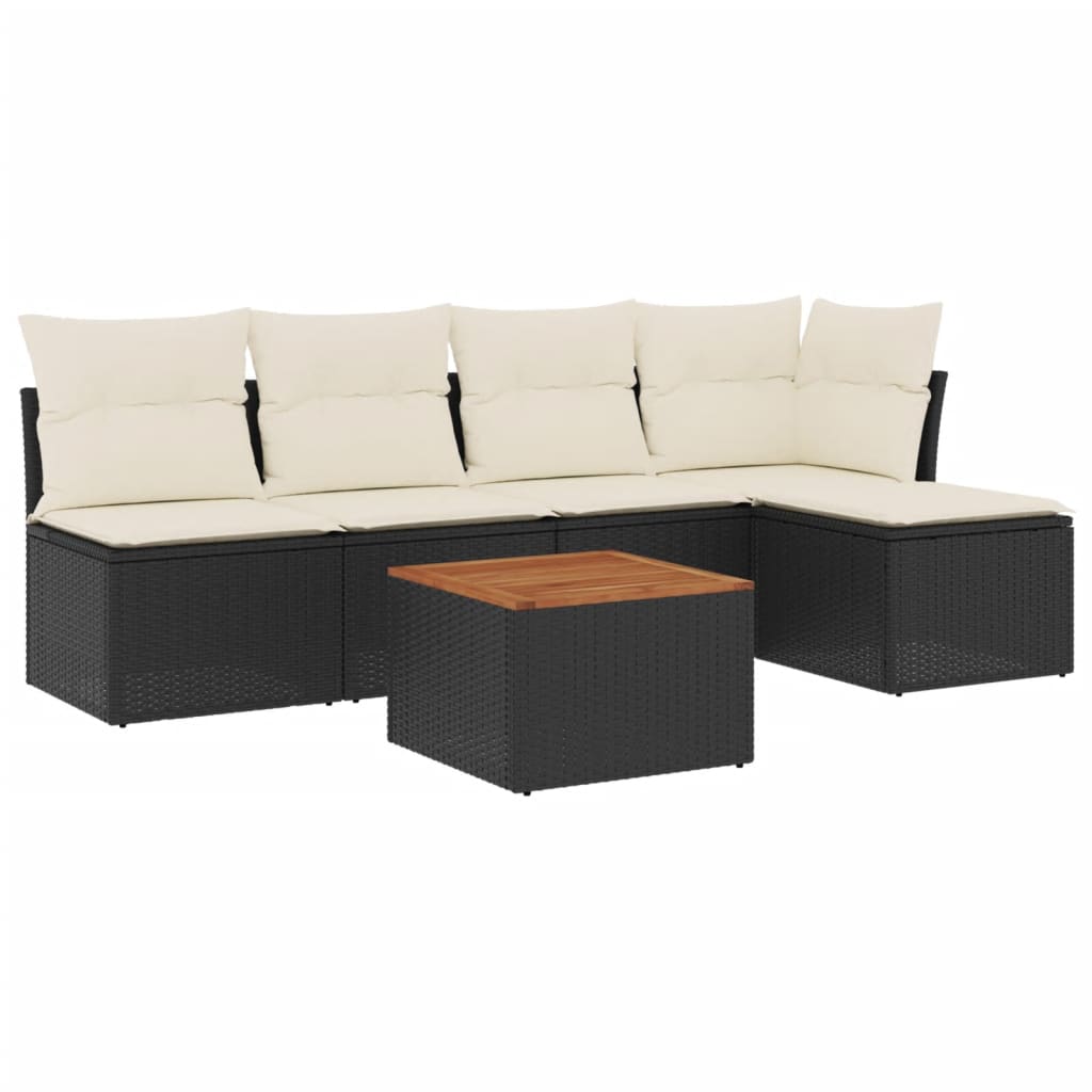 6 részes fekete polyrattan kerti ülőgarnitúra párnákkal