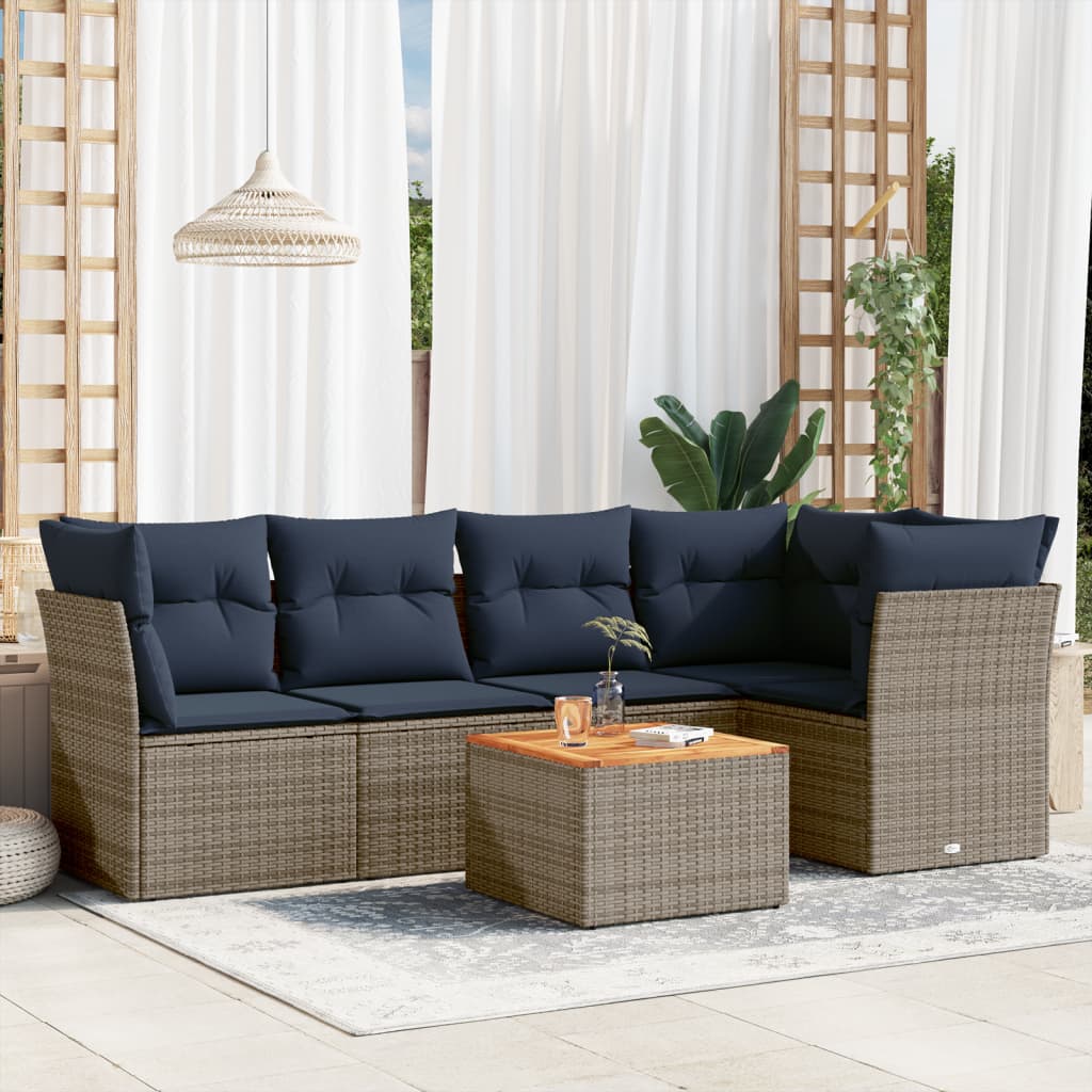 6 részes szürke polyrattan kerti ülőgarnitúra párnával