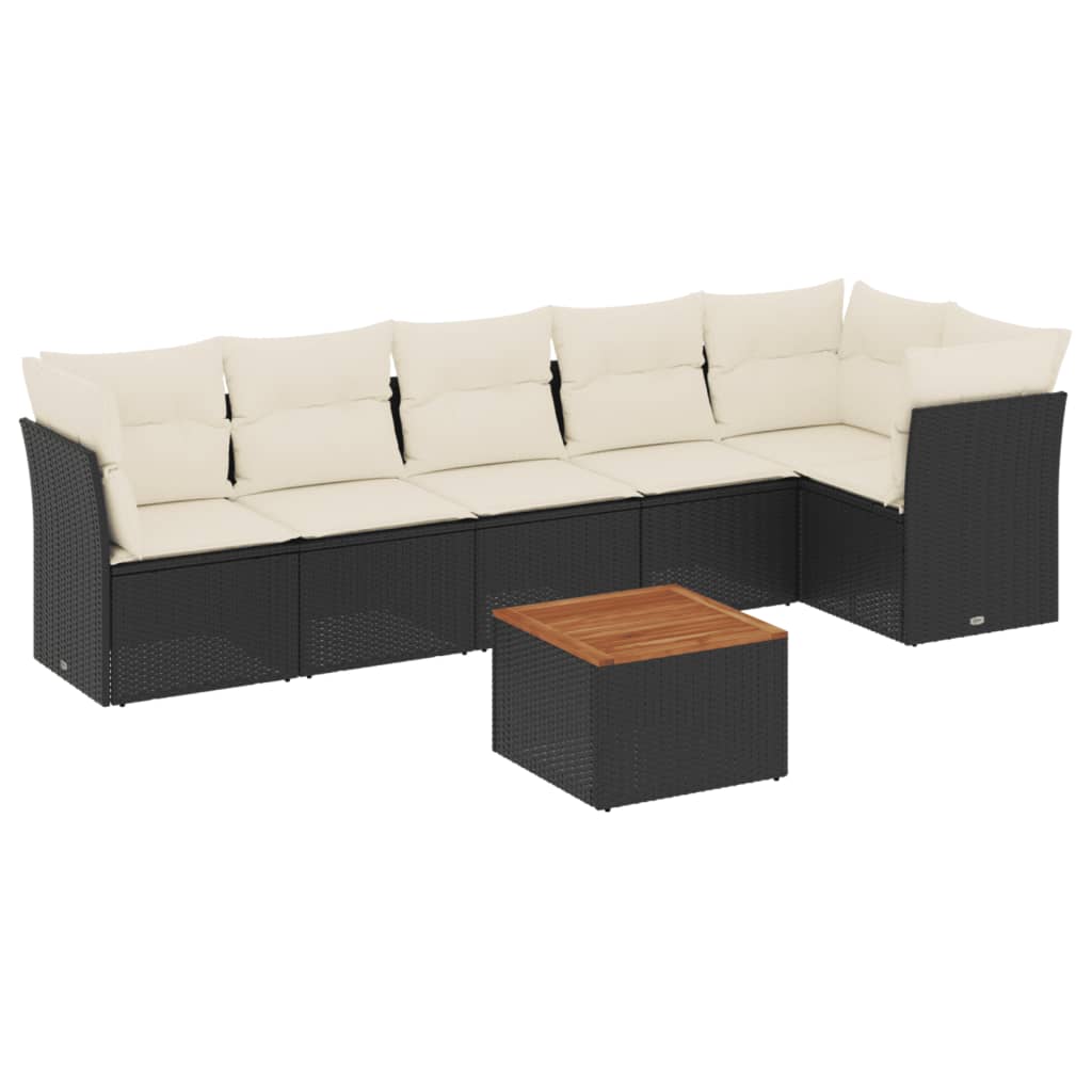 7 részes fekete polyrattan kerti ülőgarnitúra párnával