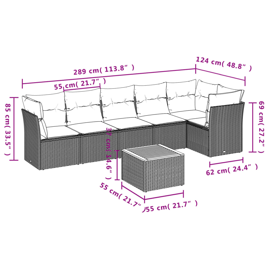 7 részes szürke polyrattan kerti ülőgarnitúra párnákkal