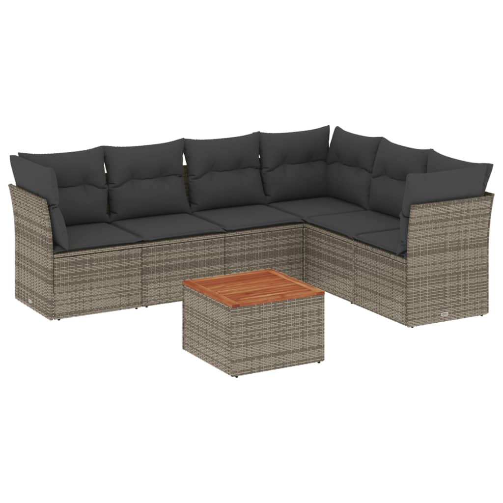 7 részes szürke polyrattan kerti ülőgarnitúra párnákkal