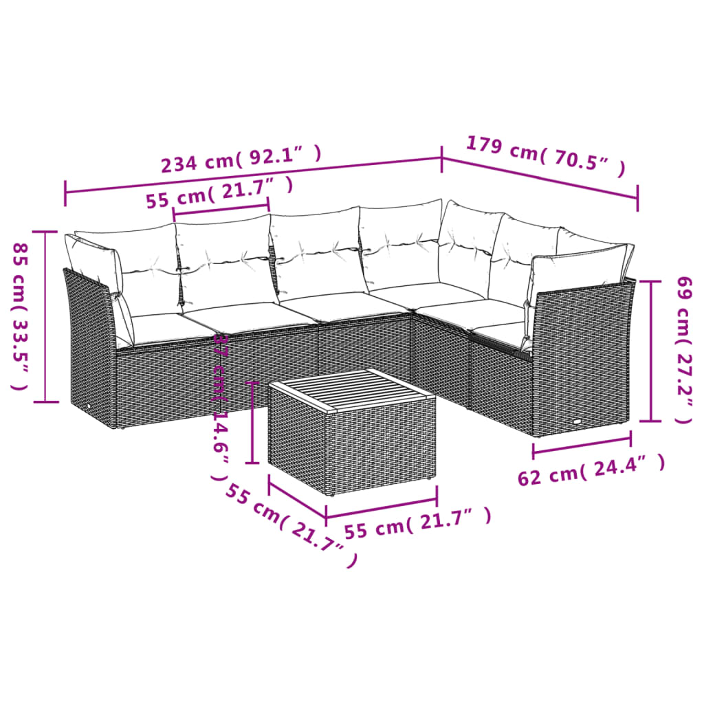 7 részes szürke polyrattan kerti ülőgarnitúra párnákkal