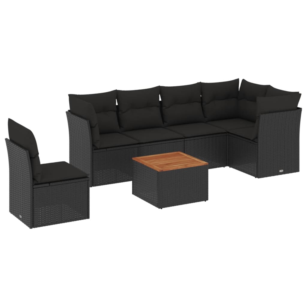 7 részes fekete polyrattan kerti ülőgarnitúra párnával