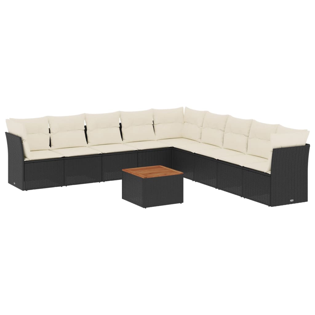 10 részes fekete polyrattan kerti ülőgarnitúra párnákkal