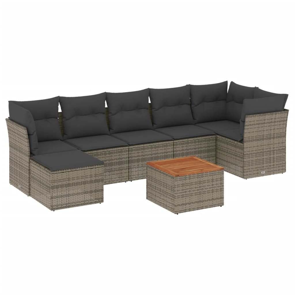 8 részes szürke polyrattan kerti ülőgarnitúra párnákkal